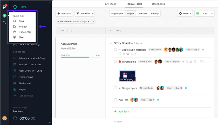 Quick add calendar view Paymo