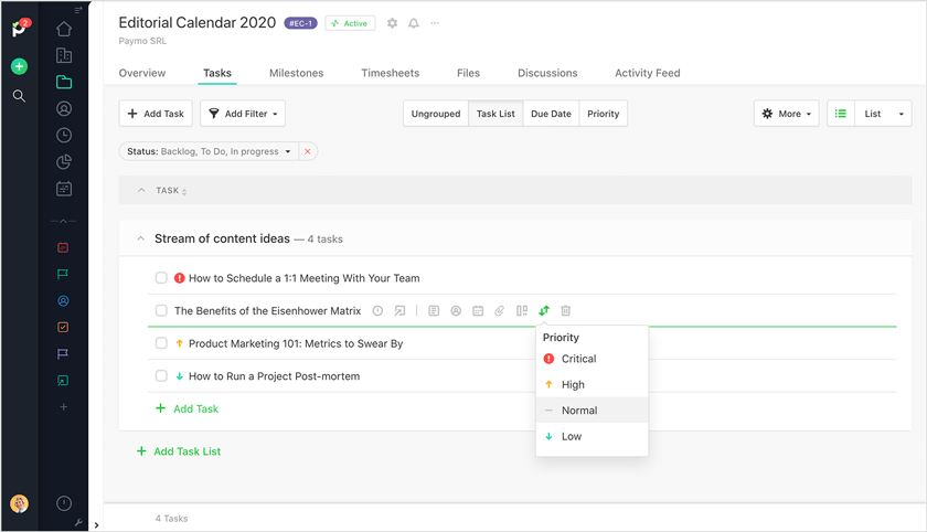 Task priorities in Paymo