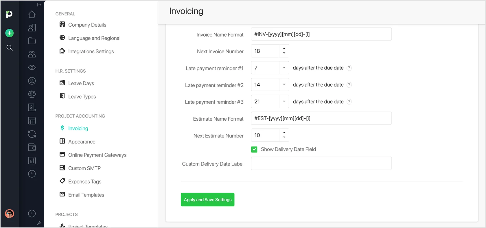 Company Settings Invoice Number